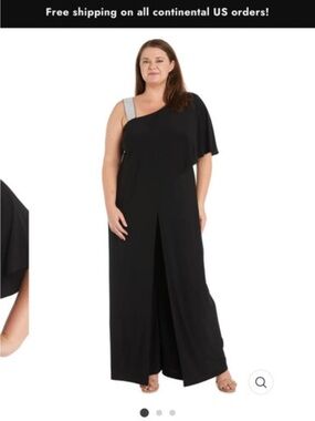 City Chic Black One-Shoulder Evening Dress with Silver Strap